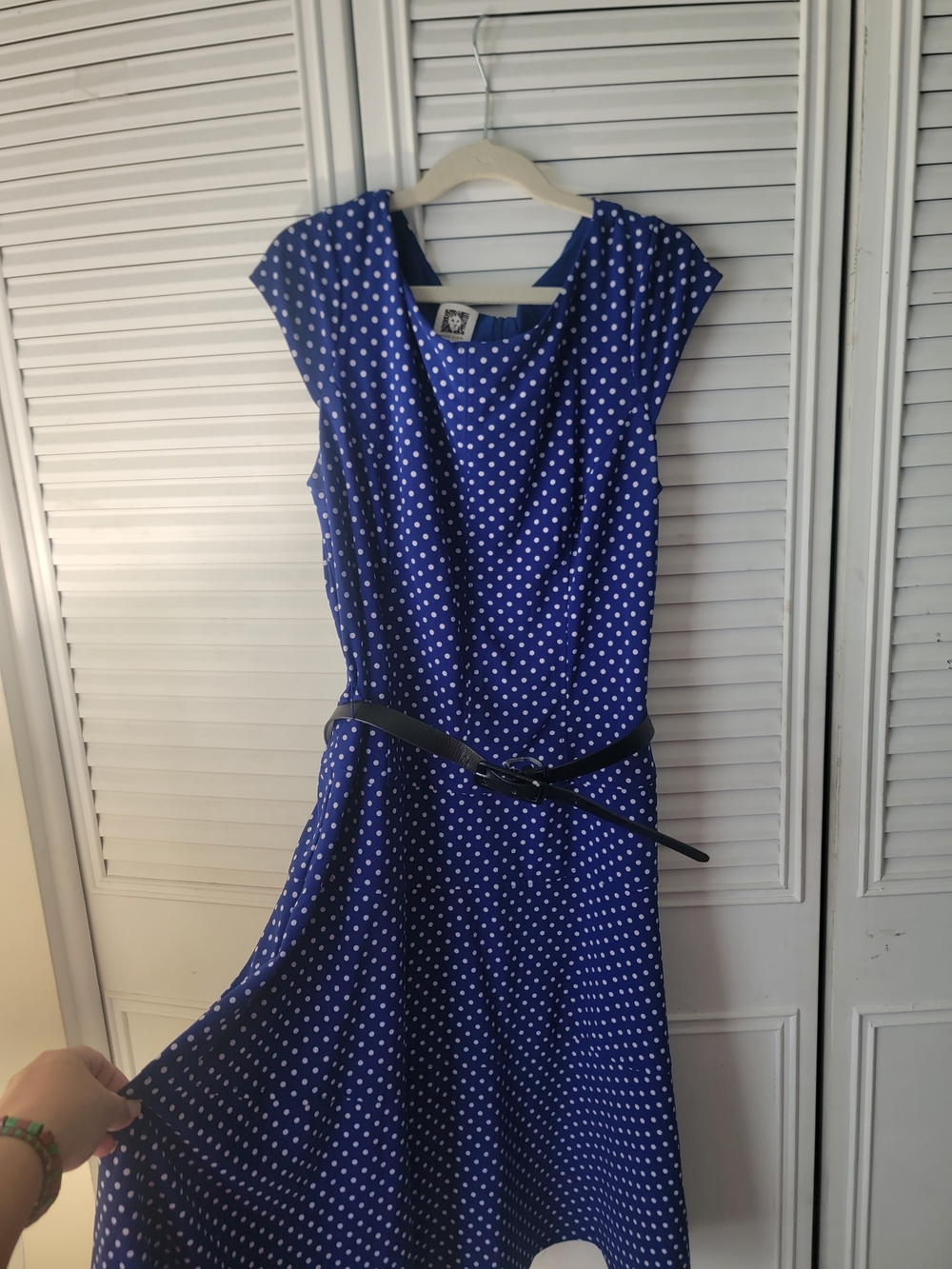 Anne Klein Royal Blue & White Polka Dot Midi Dress